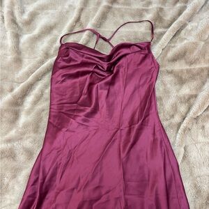 Dynamite Strapless Satin Dress in Deep Burgundy